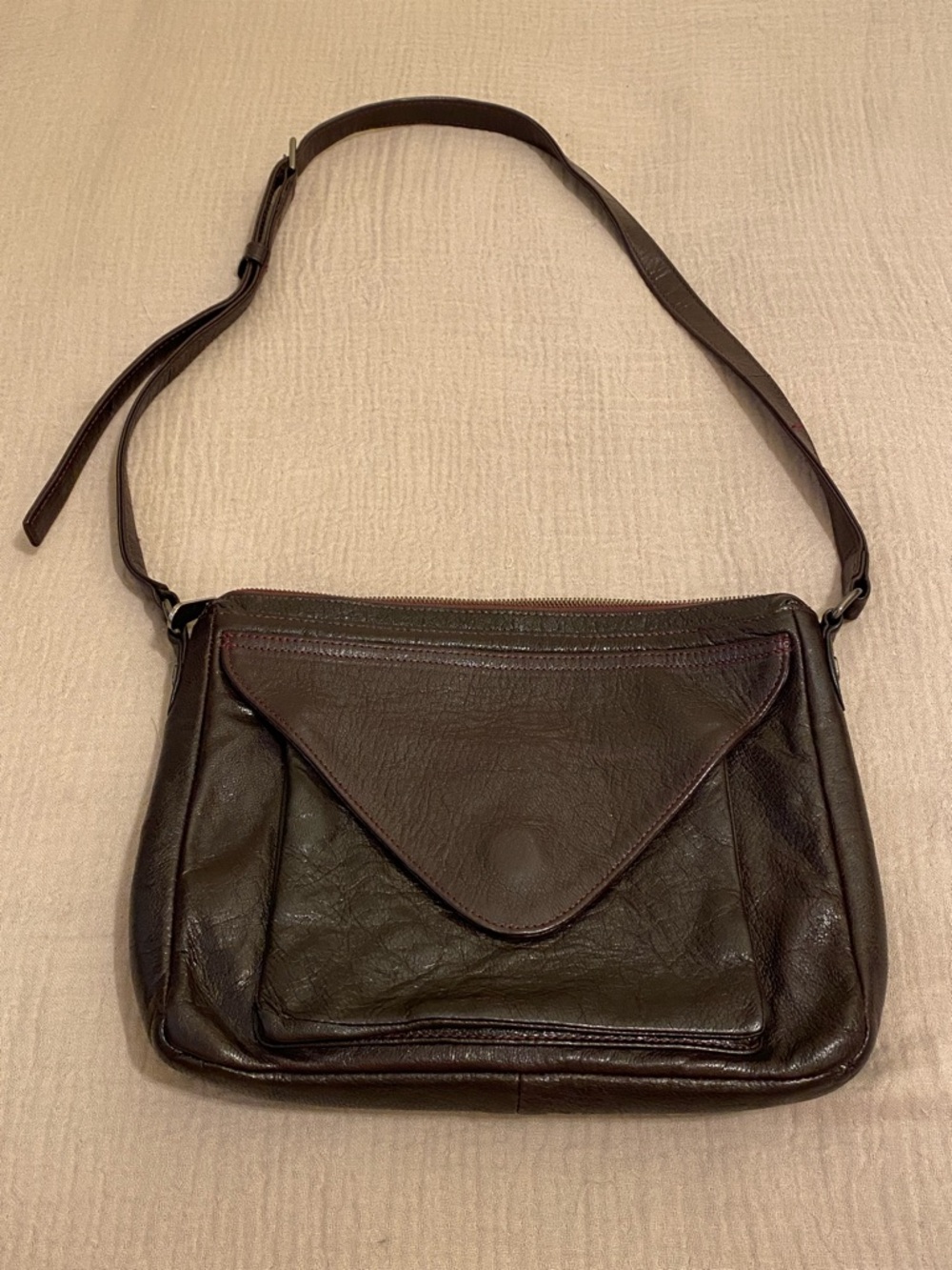 LAUREN MERKIN Classic Dark Brown Leather Crossbody Bag -  Women's Shoulder Bag